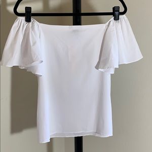 Aqua Off-the-Shoulder White Blouse